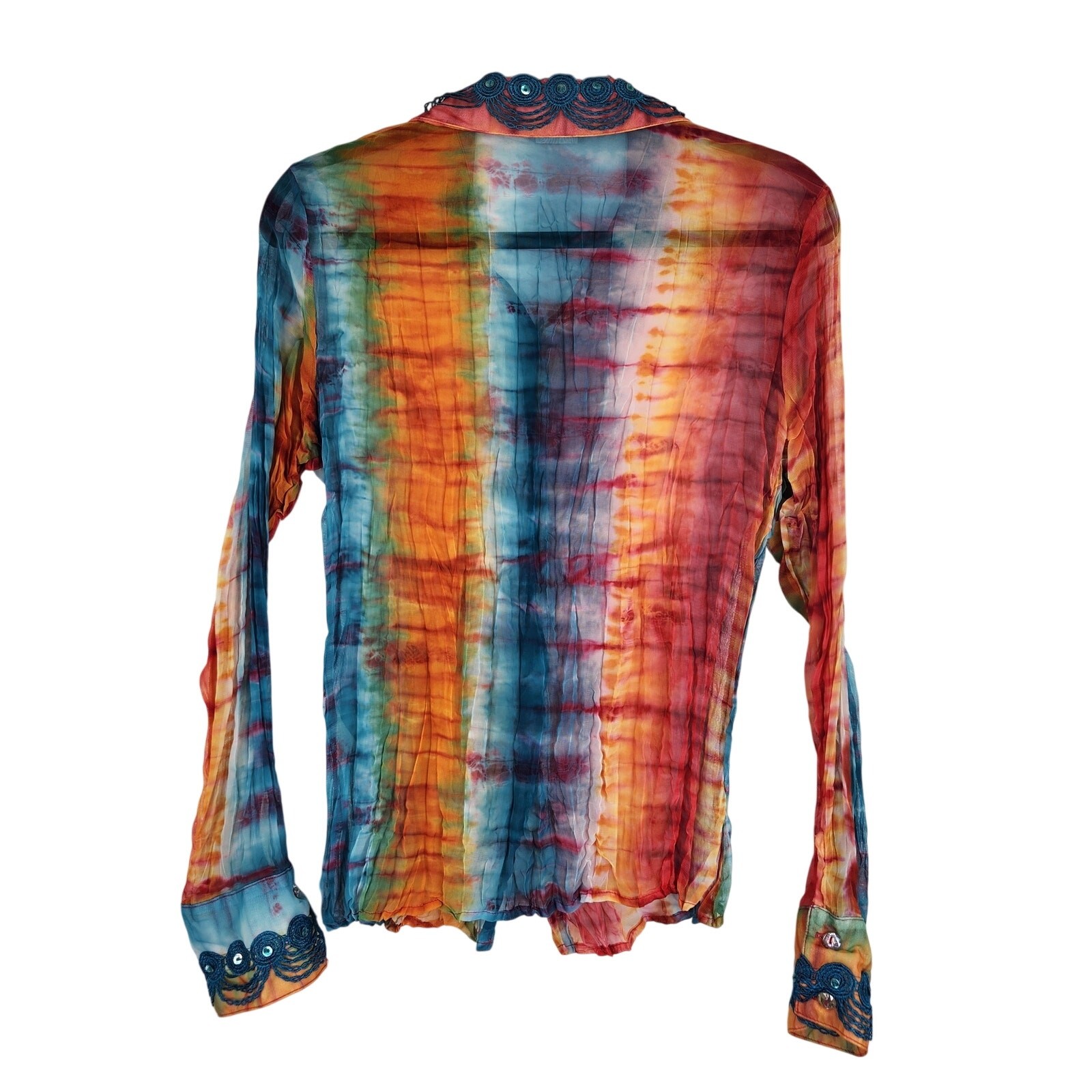 VTG Love Amour Tie Dye Sheer Button Down Blouse Art to Wear Women’s Large