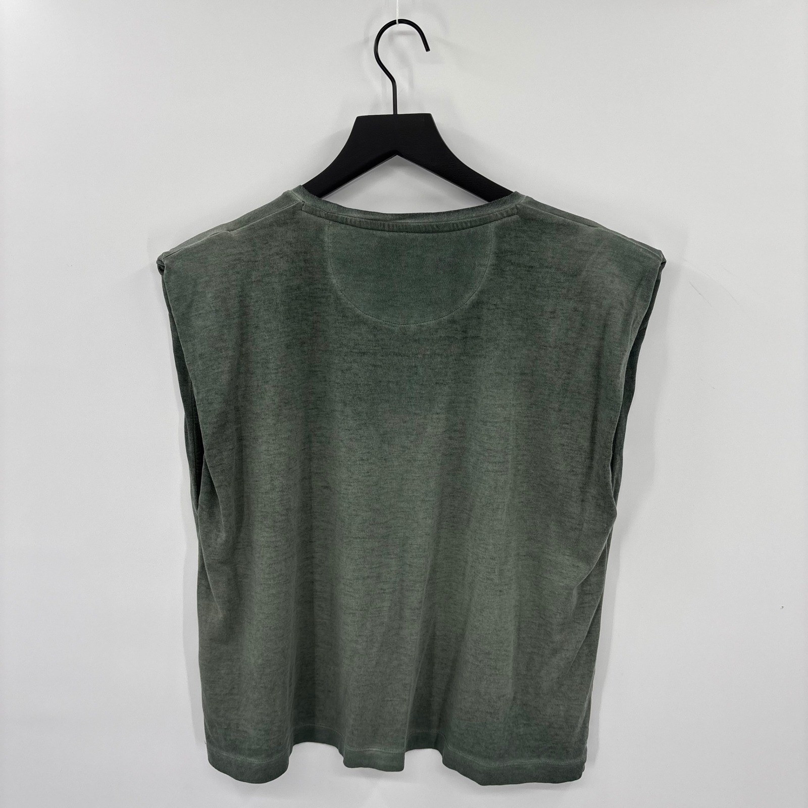 DKNY Jeans Muscle Tee Womens Large Green Padded Shoulder Graphic Tank Gym Y2K