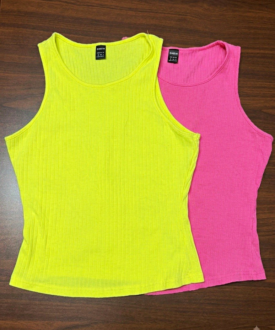 SHEIN Lot of 2 Ribbed Knit Scoop Neck Tank Tops Pink Yellow Womens M
