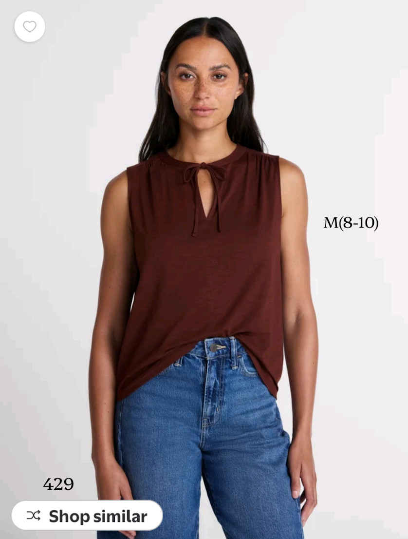 NWOT Time and Tru Womens Tie Front Sleeveless Top Brown Tank size Medium (8-10)