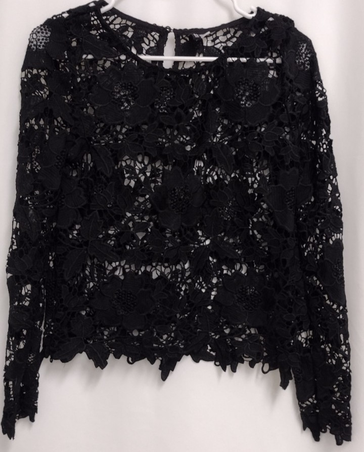 Divided H&M Blouse Size 6 Womens Black Floral Lace Back Button Keyhole