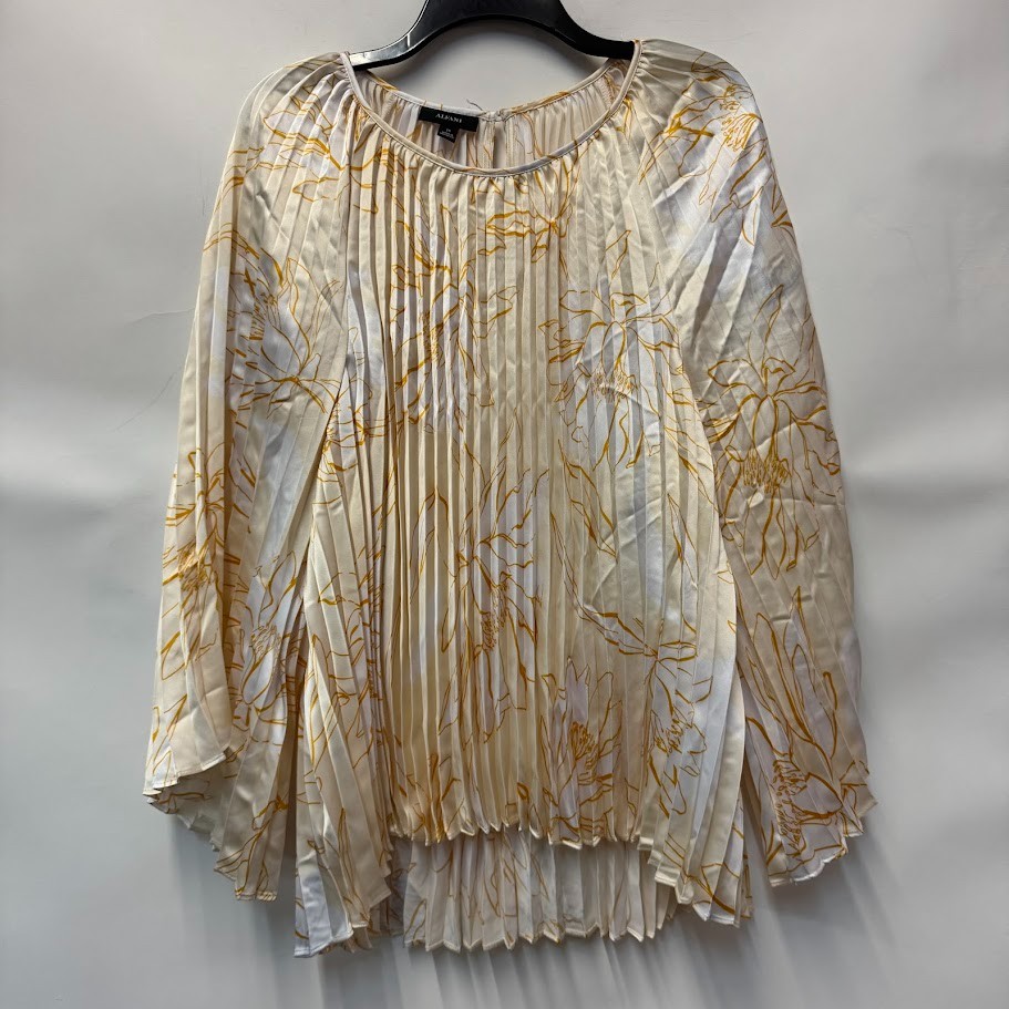 Alfani Womens Plus 2X Gold Lily Floret Printed Pleated Long Sleeves Top NWD CH58
