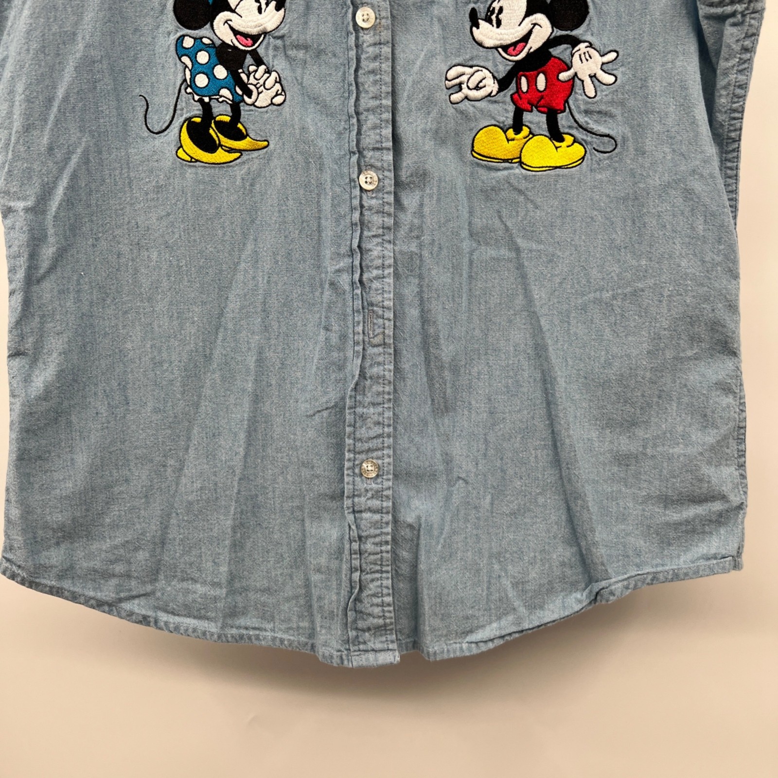 The Disney Store Embroidered Mickey Minnie Mouse Top Button Up Sleeveless M