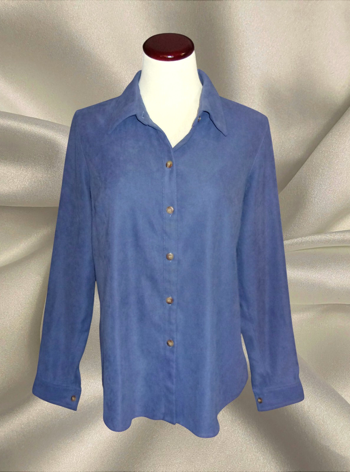 Crazy Horse Liz Claiborne Womens S Blue Suede Button Front Shirt Y2K Long Sleeve