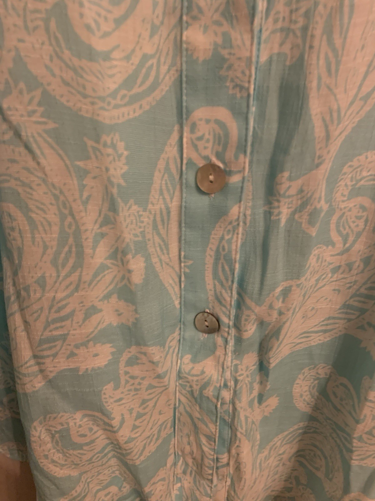 Ruby Rd Button Front Roll Tab Slv, Paisley Aqua White Tunic Beautiful 2x