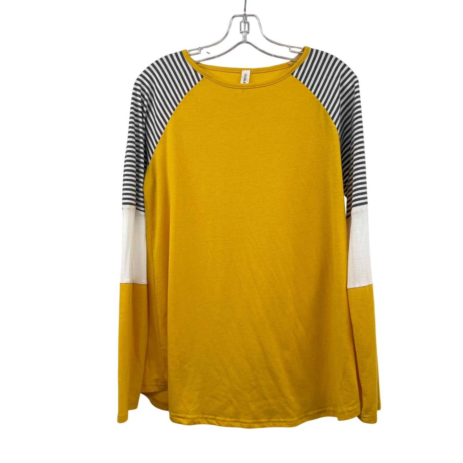 Tickled Teal Womens Pullover Top Long Sleeve Yellow/Multi Size Large