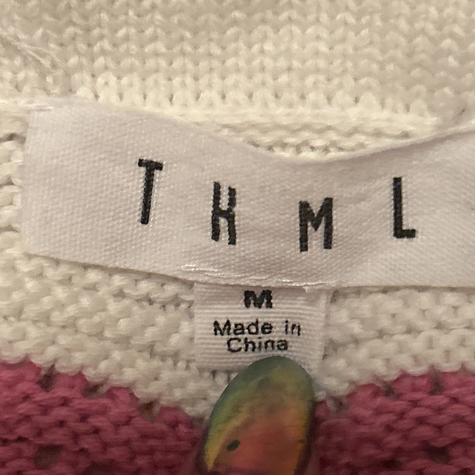 THML knit White Pink Green stripe Flutter top Size M