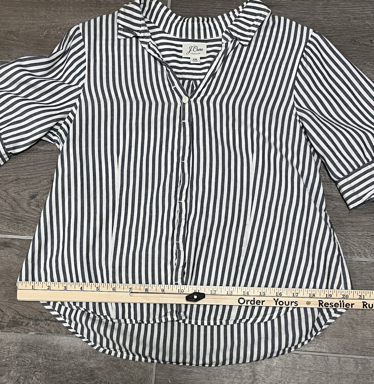J Crew Chambray Stripe Button Up V-Neck Shirt Sleeve Cotton Size PM
