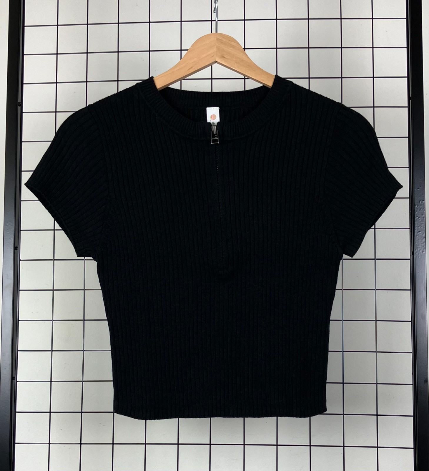Anthropologie Womens Daily Practice Ribbed Half Zip Knit Top Black Small NWT $68