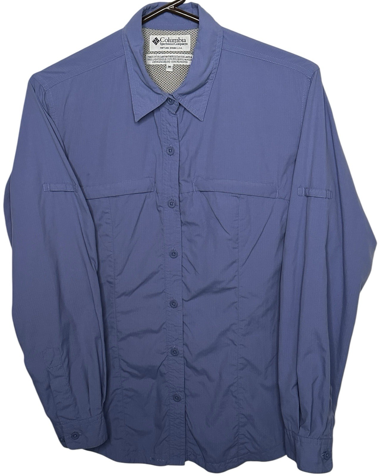 Columbia Omni-Dry Shirt Sz M Roll Tab Sleeves Blue Zip Pockets Vented Outdoor