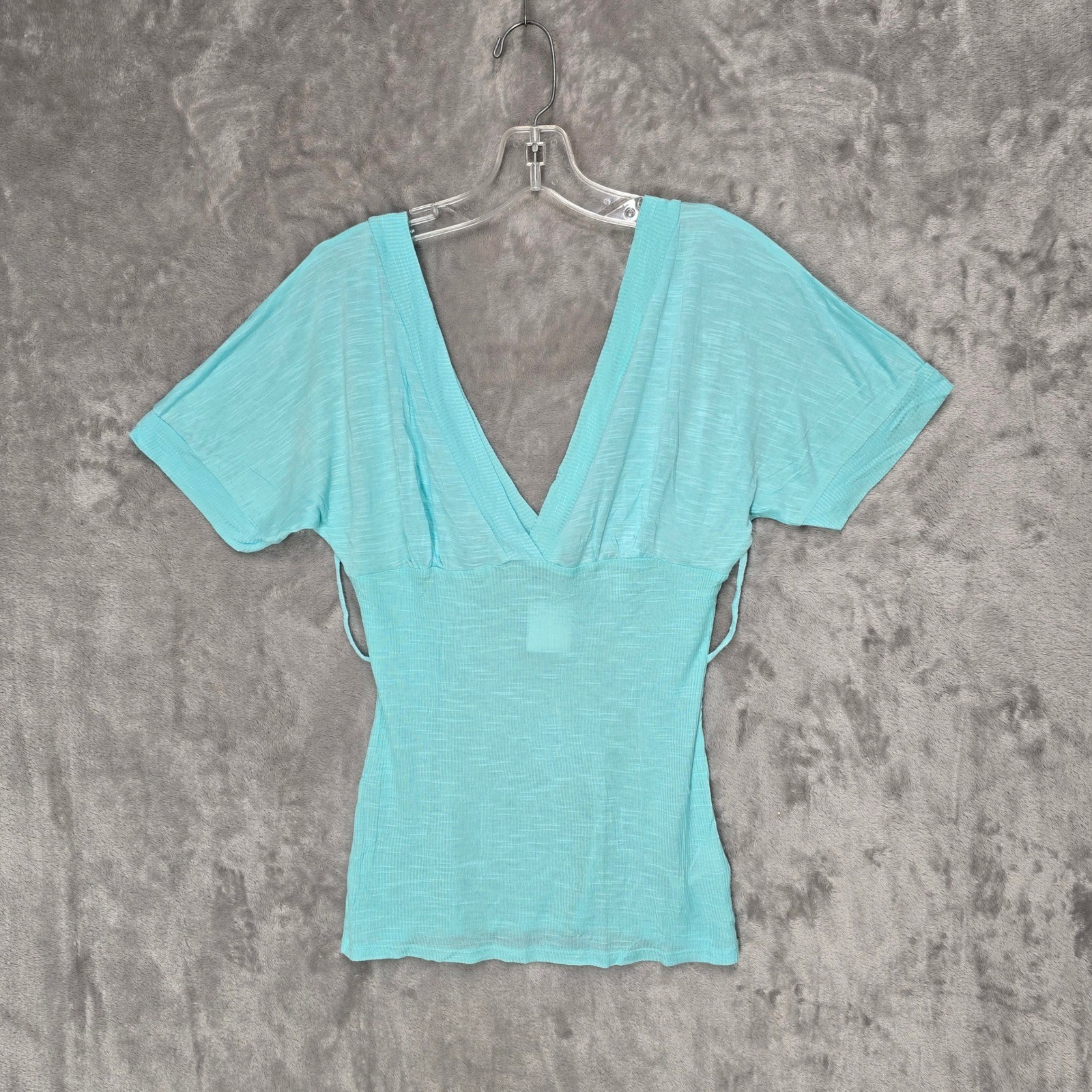 Charlotte Russe Top Women M Aqua Deep V Ribbed Y2K Fairy Mermaid Coquette Empire