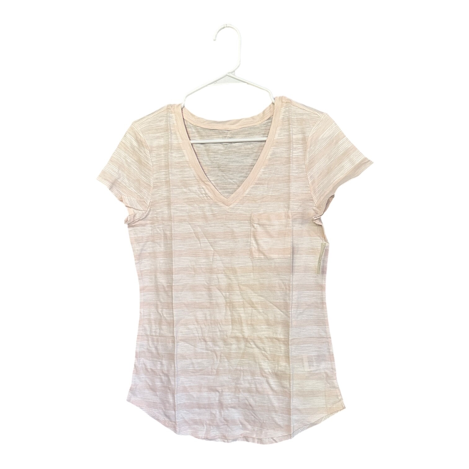 Daily Ritual Pink Striped V‑Neck T‑Shirt Women’s Medium Cotton Short Sleeve