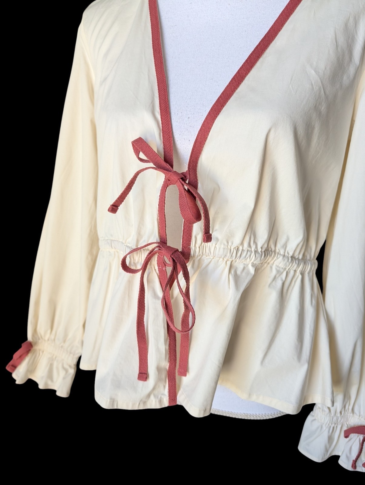 Spartina 449 Joni Tie Front Blouse Buttercream Ivory Size Medium Long Sleeve