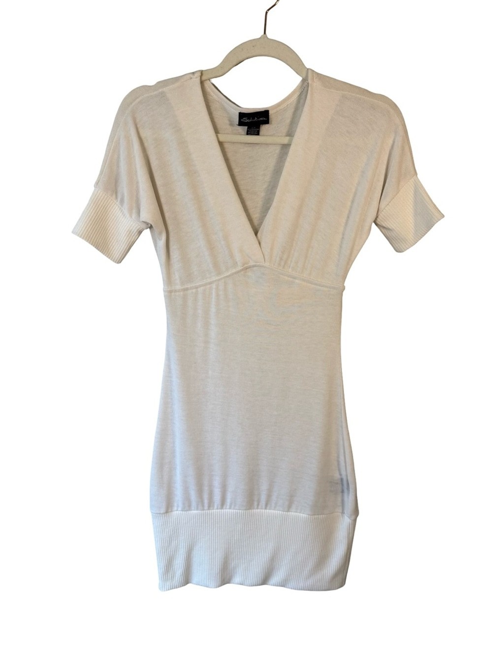 Seductions Ivory Deep V-Neck Short Sleeve Knit Top Size S Minimalist Neutral