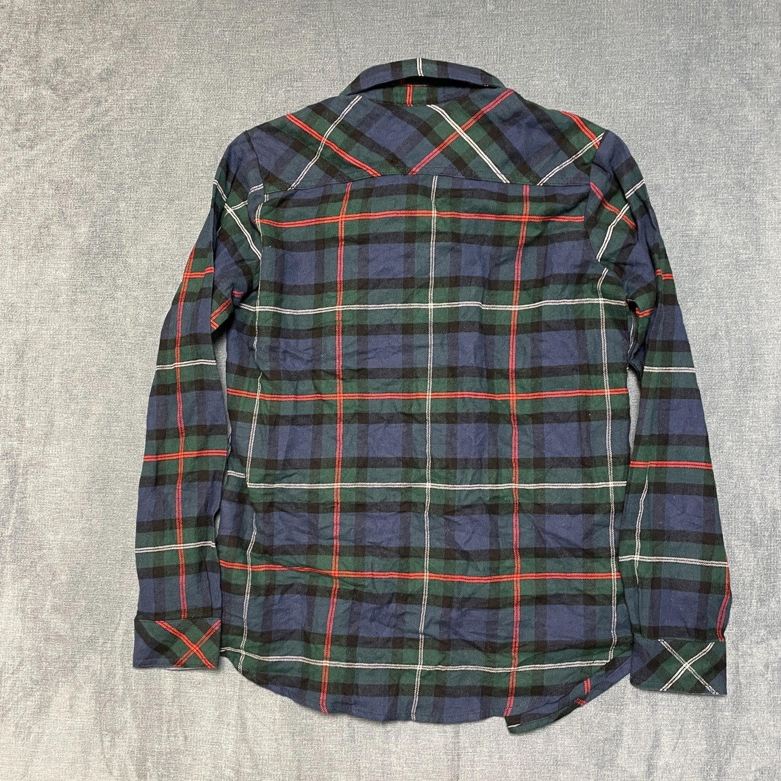Dickies Flannel Shirt Womens Small Ink Navy Tartan Plaid Button Up Long Sleeve