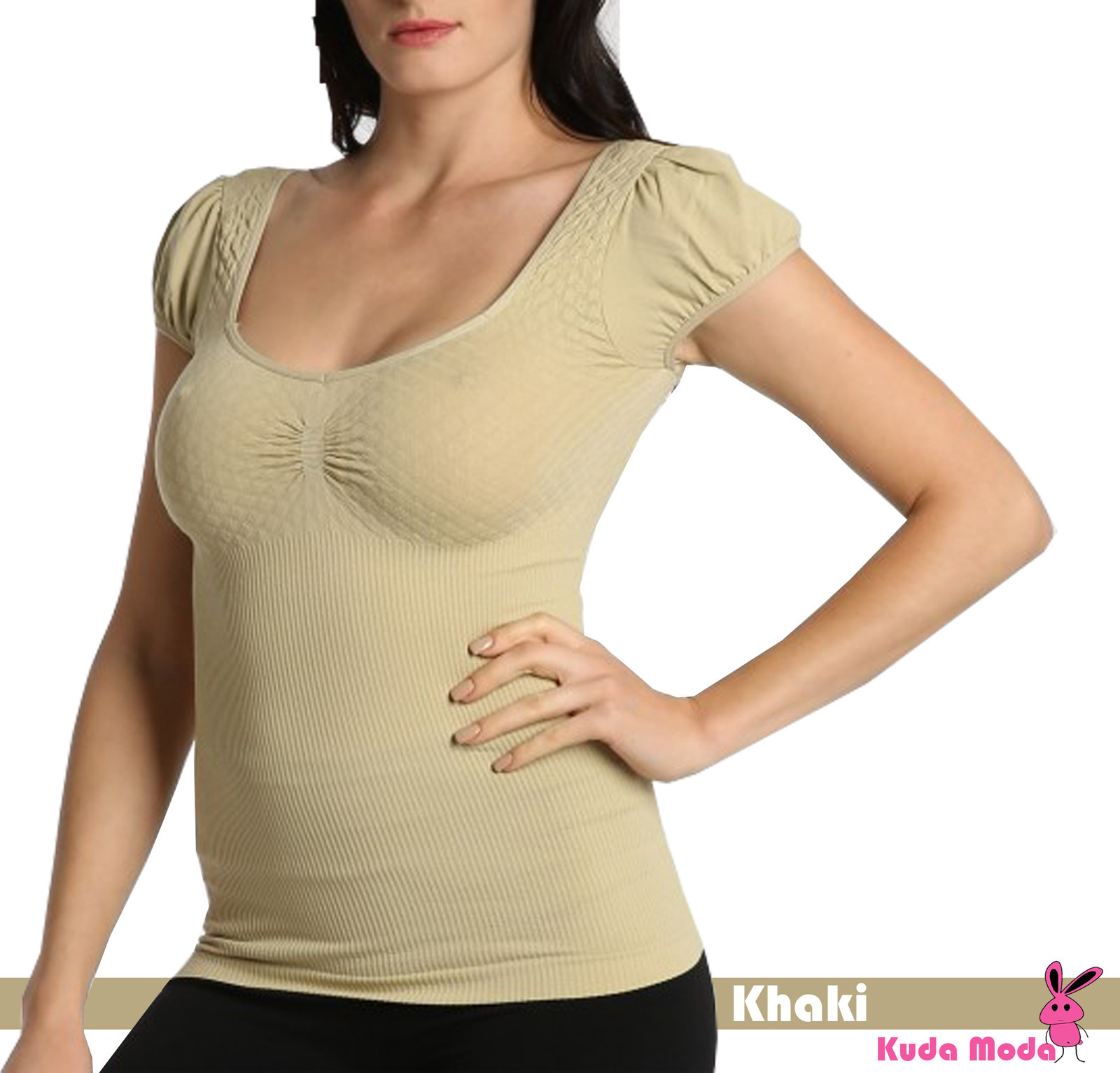 Sexy Women Seamless Low Cut Scoop Neck Short Sleeve Shirt T-Shirt Top Dress