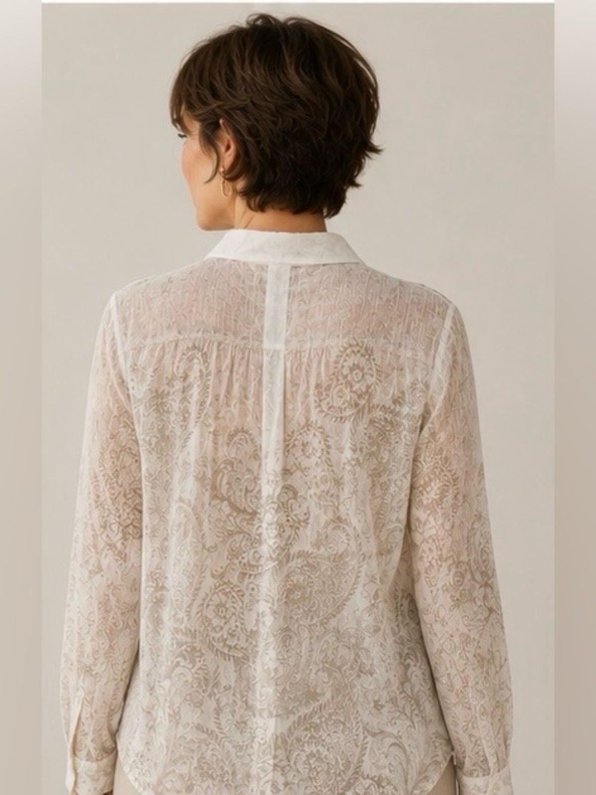Chico’s Sheer Paisley Burnout Button Down Blouse Boho Romantic Western Size XL