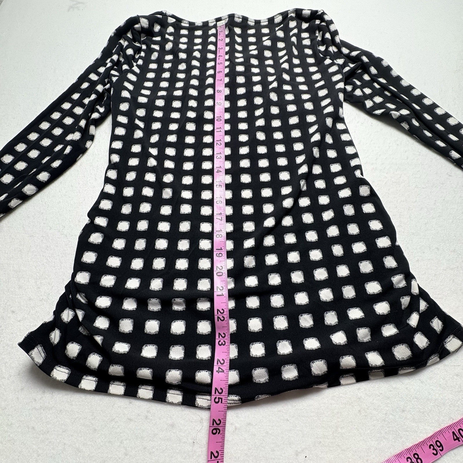 VINCE CAMUTO Women Ruched Twist Front 3/4 Sleeve Check Top Sz L Black White 1-29