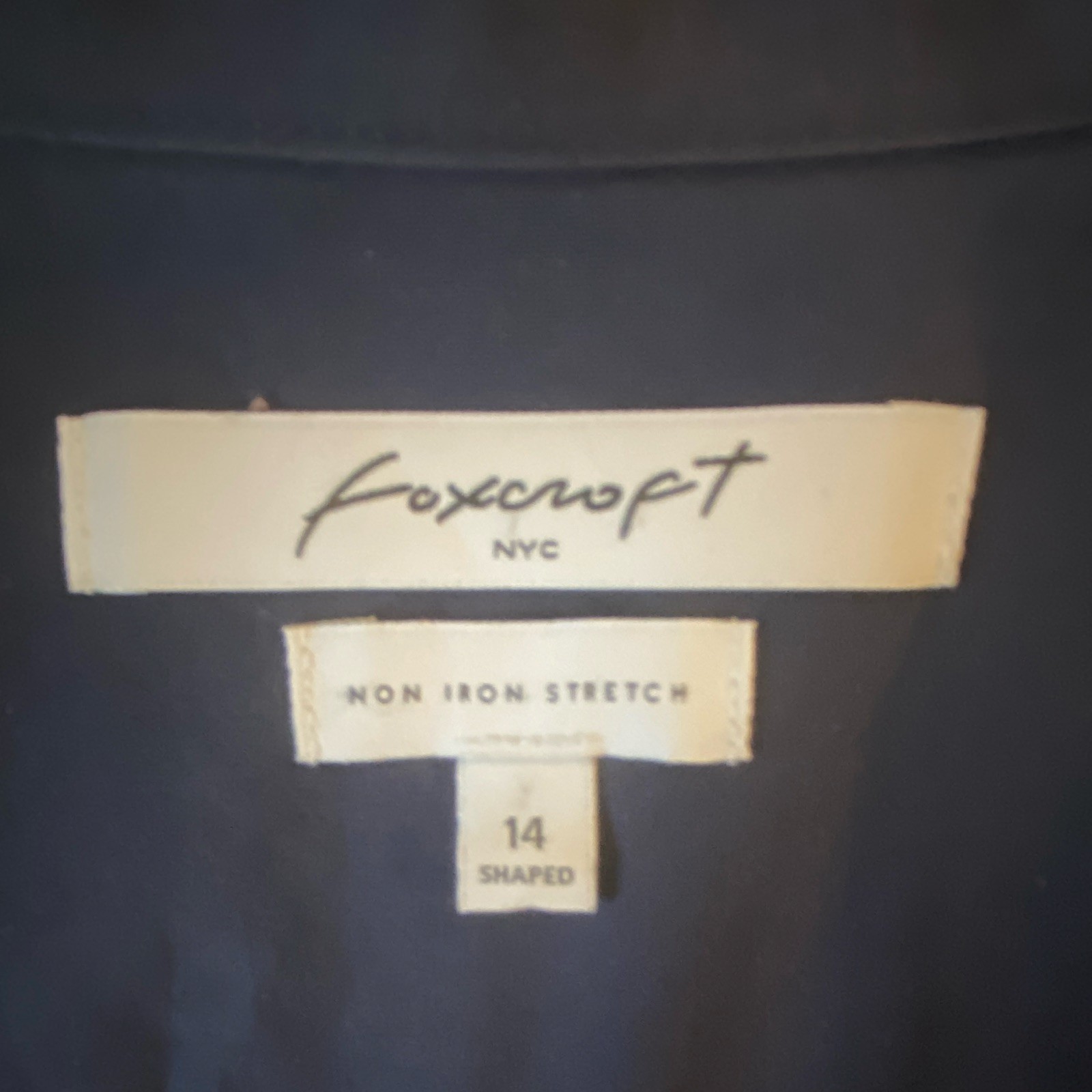 Foxcroft NYC 14 Navy Non-Iron Stretch Collared Sleeveless Shaped Blouse