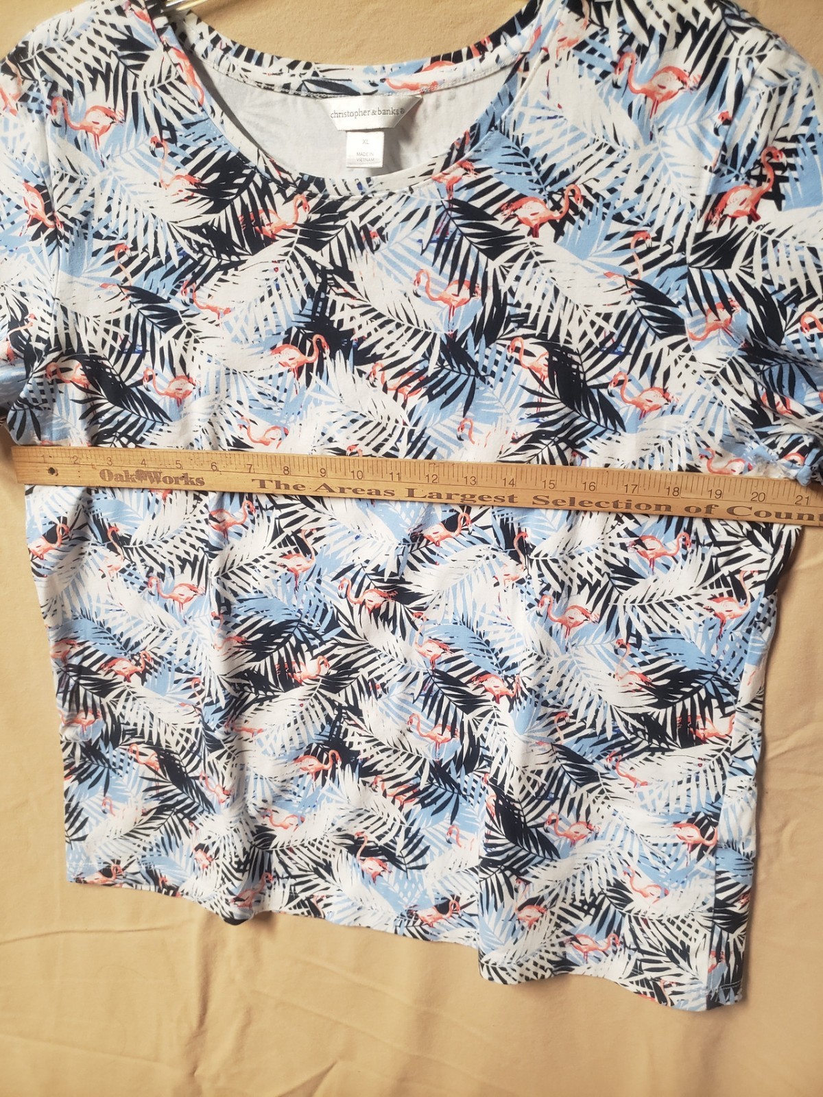 Christopher & Banks 1x Short Sleeve Light Tropical Shirt with Flamingos