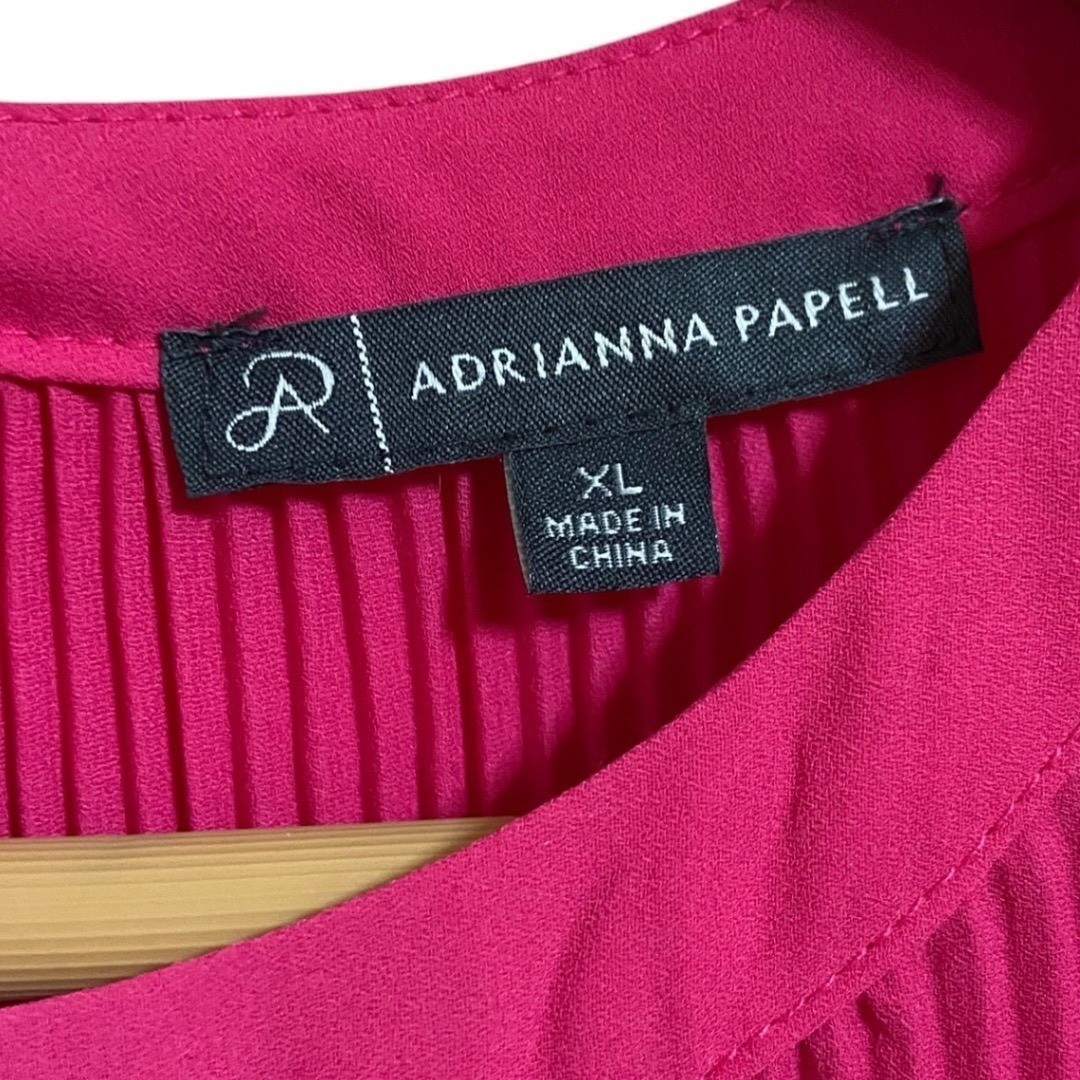Adrianna Papell Pink Pleated Flutter Sleeve Blouse Barbiecore Event Romantic XL