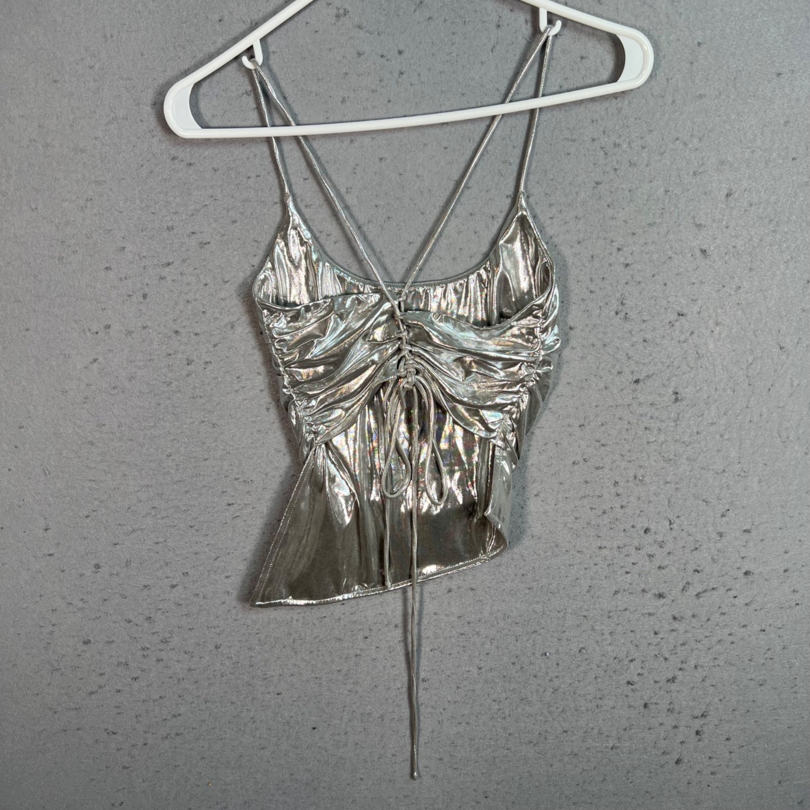 Superdown Womens XS Silver Metallic Ruched Camisole Top