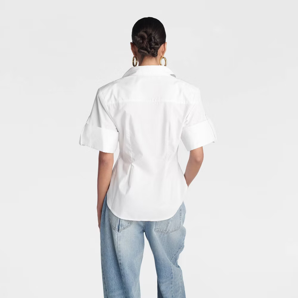 KBB by KAHLANA Women Short Sleeve’ The Hourglass Button-Down Shirt’ – White