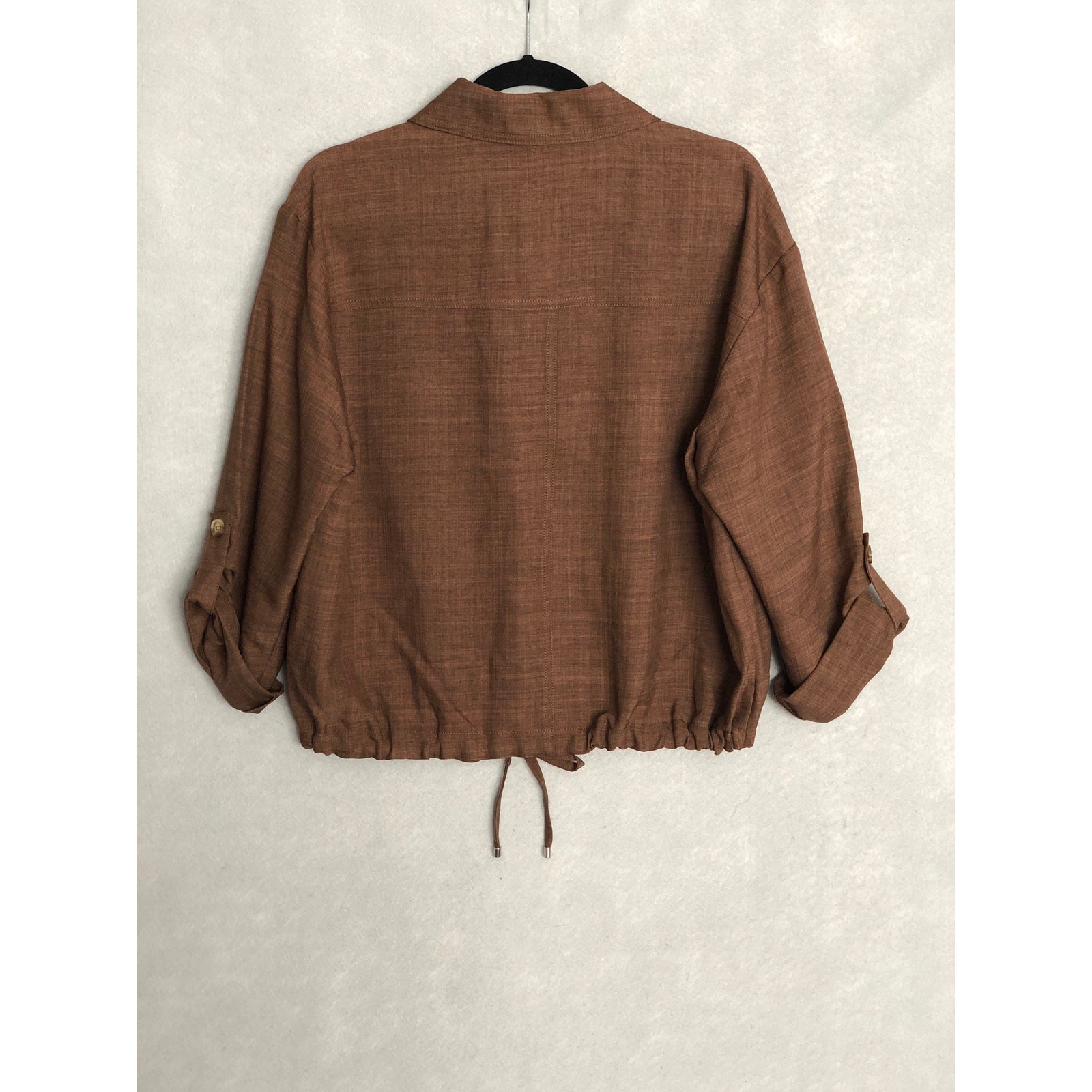 Soho Apparel LTD Drawstring Top Roll Tab Sleeves Brown Women’s Large NEW