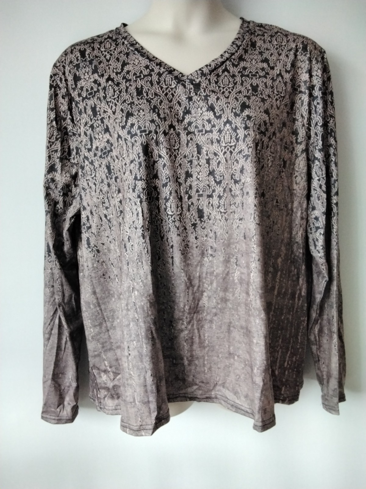 PLUS SIZE 20 22 24 26 28 BROWN PAISLEY T SHIRT TOP BLOUSE STRETCH LONG SLEEVE