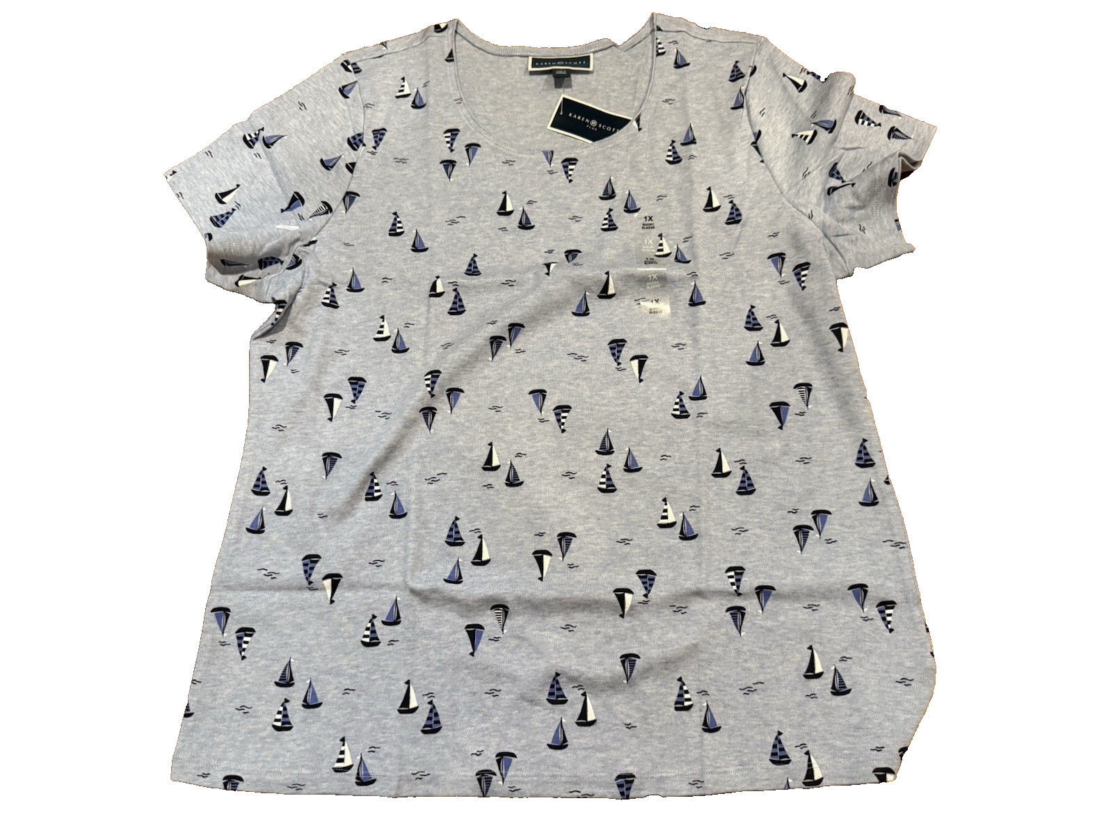 Macy’s Karen Scott women blue plus size 1X short sleeve sailboats NWT top