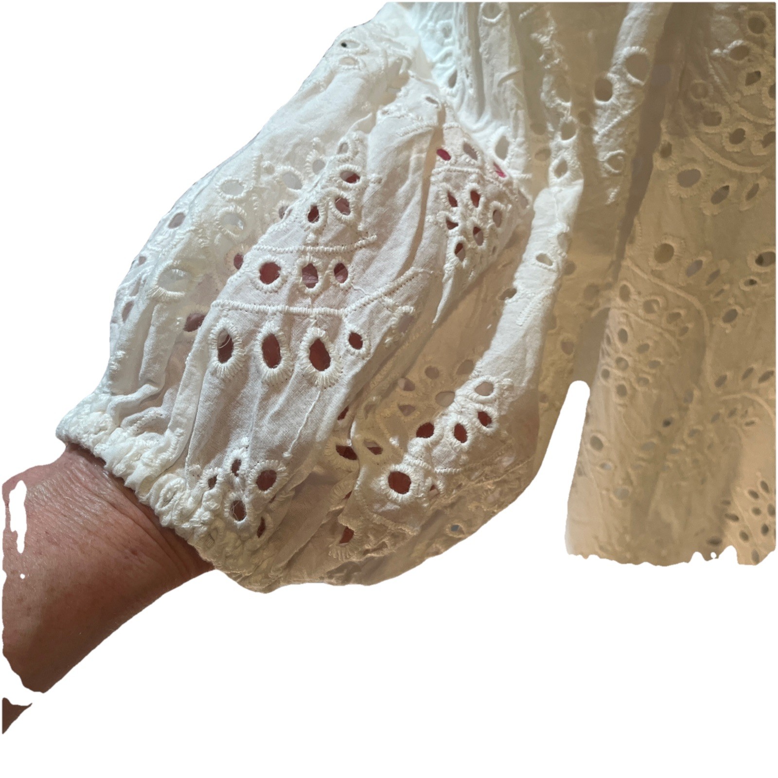 Gretchen Scott White Eyelet Button-Front Blouse Size S.