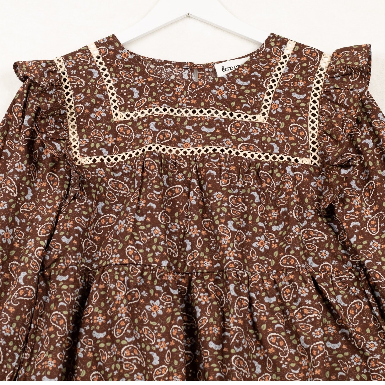 &MERCI Paisley Ruffled Blouse Romantic Earthy Boho Cottagecore Retro 70s Sz M