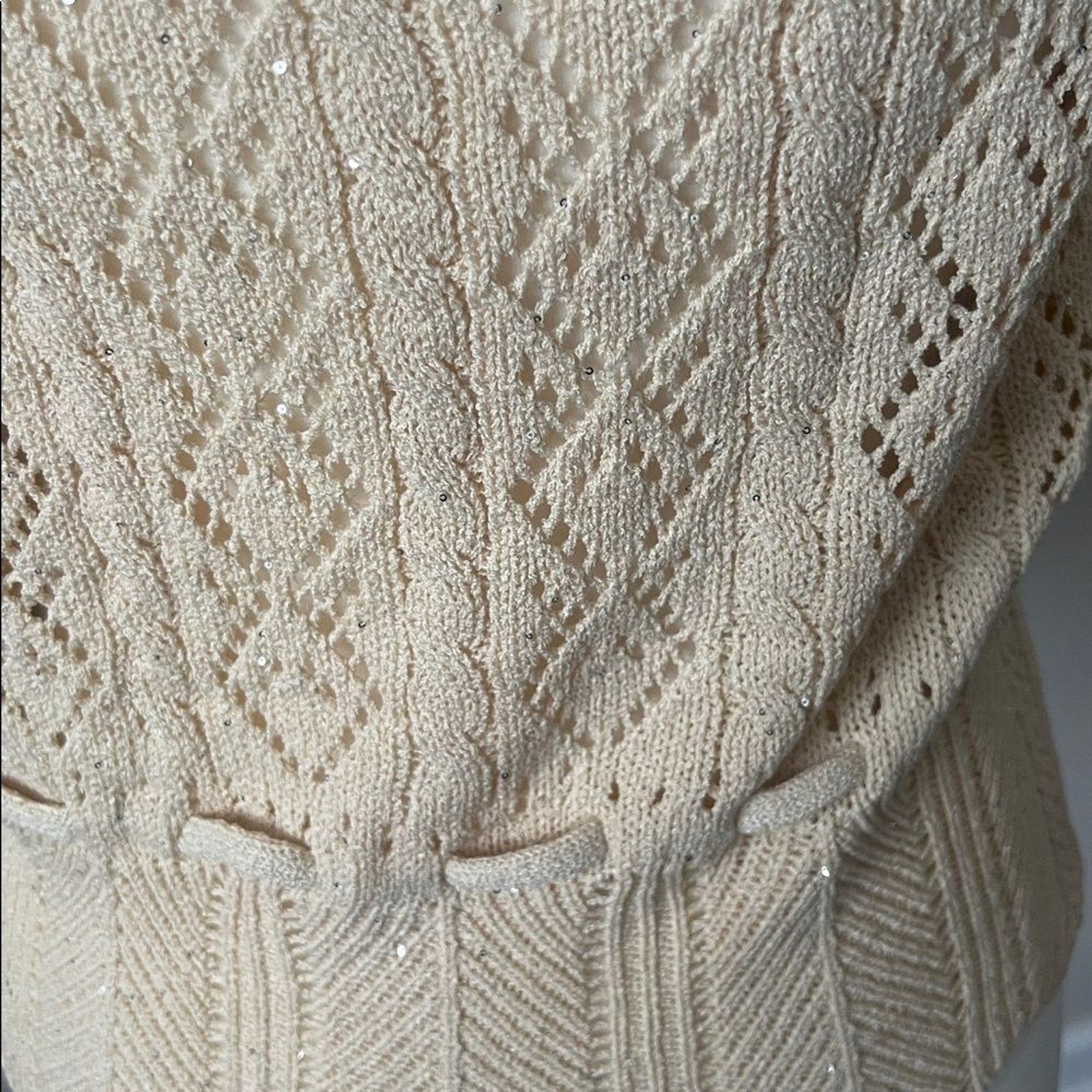 NKN Nekane Ecru Beige Sequin Knit Sleeveless V-Neck Tank Drawstring Waist Medium