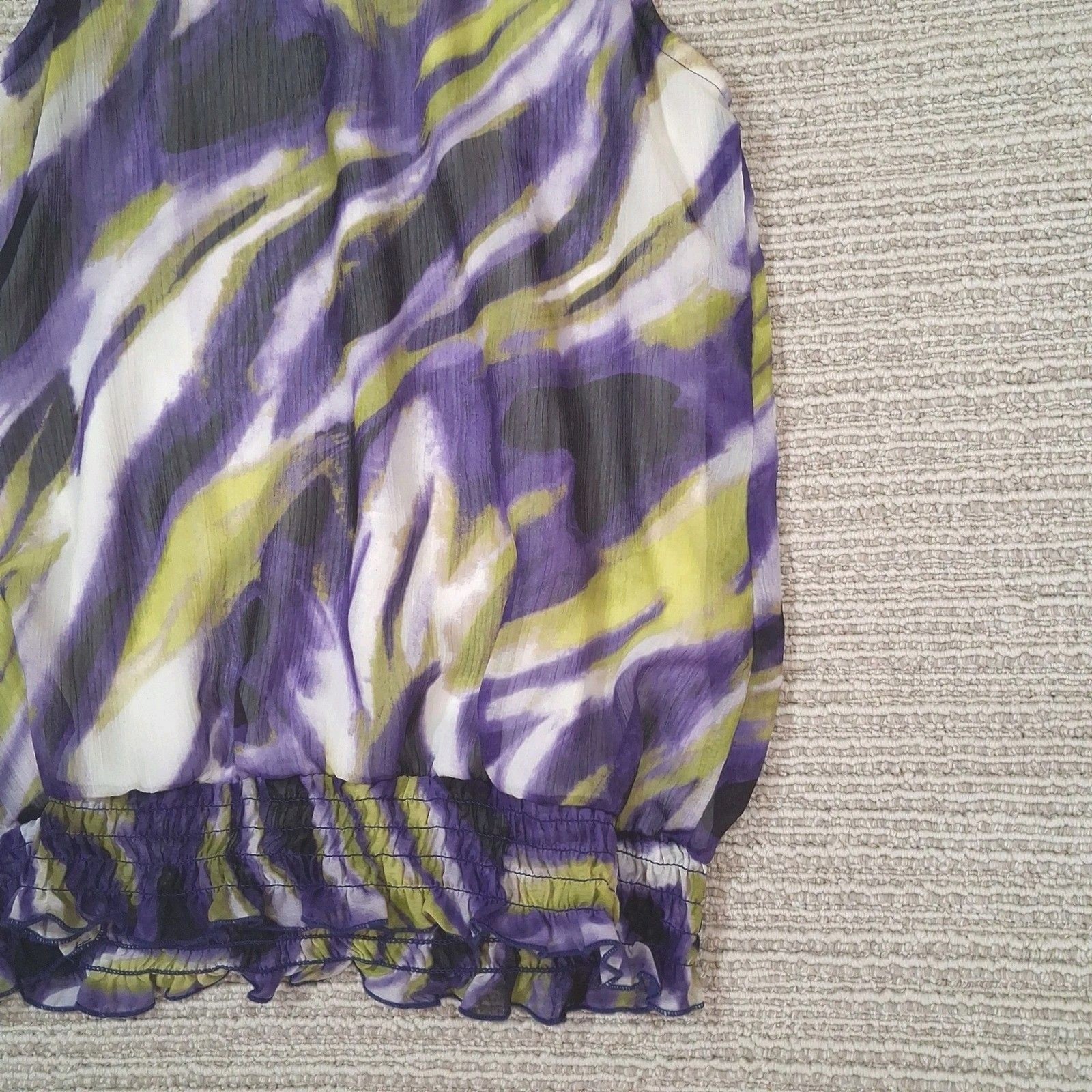 b wear byer california purple green abstract high neck smocked blouse medium y2k