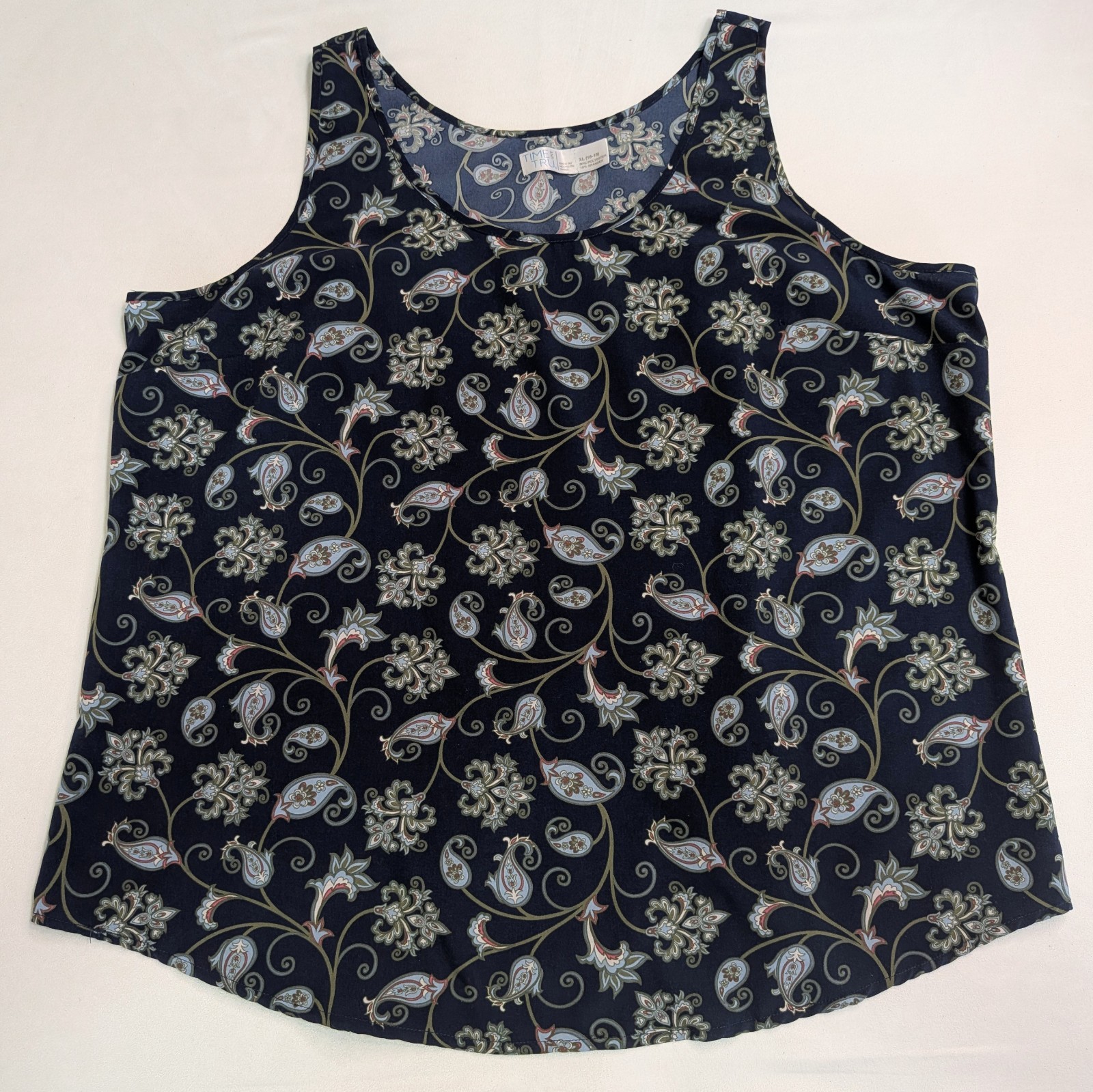 time tru tank top Size XL (16-18) Navy Blue Paisley