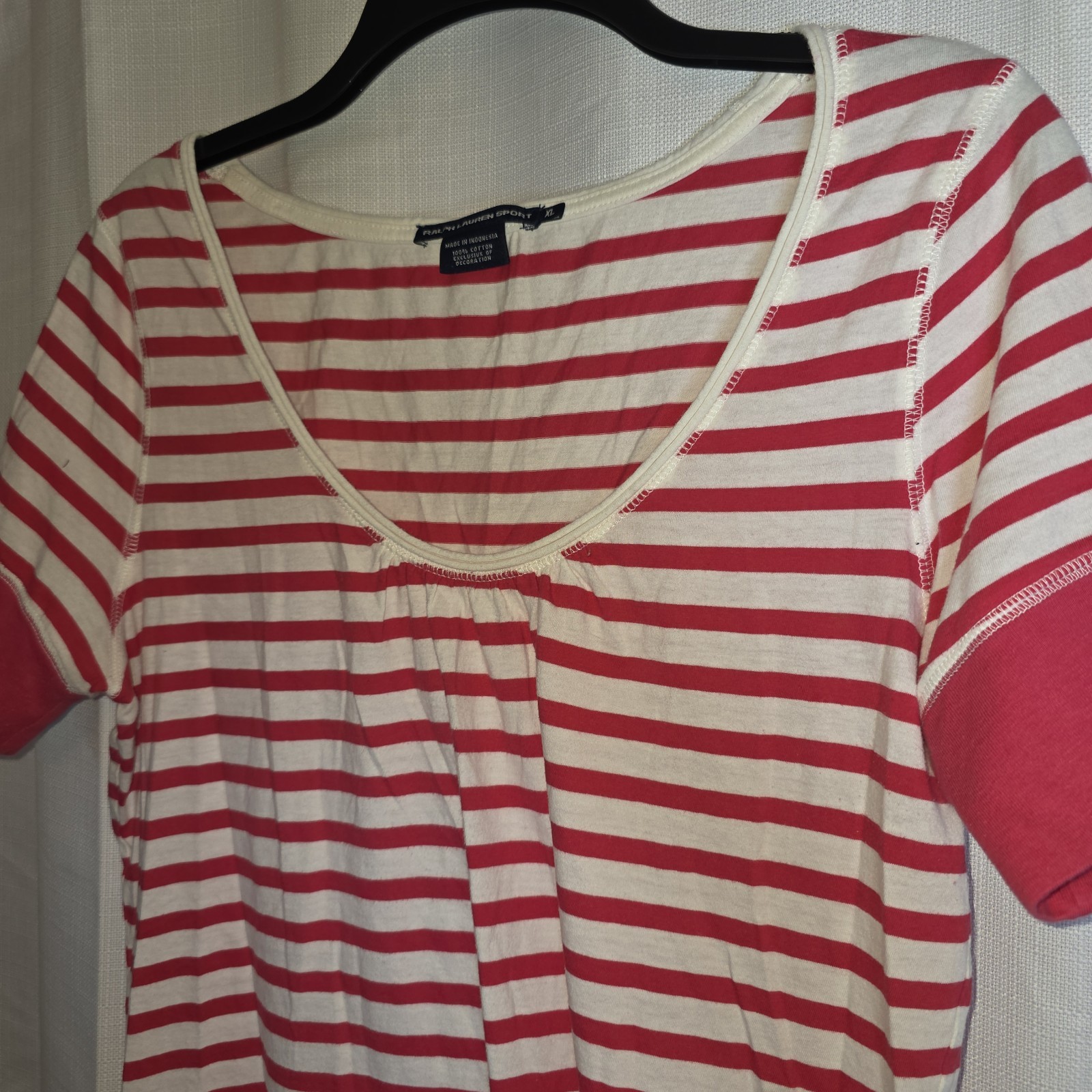 Ralph Lauren Sport Striped T-Shirt Women’s XL Pink White Pony Logo Short Sleeve