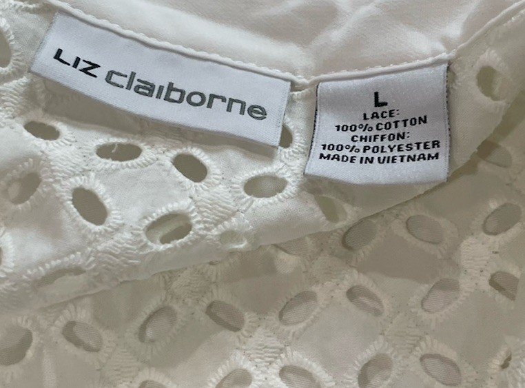 Liz Claiborne Women’s Sleeveless Blouse Eyelet White Size Large