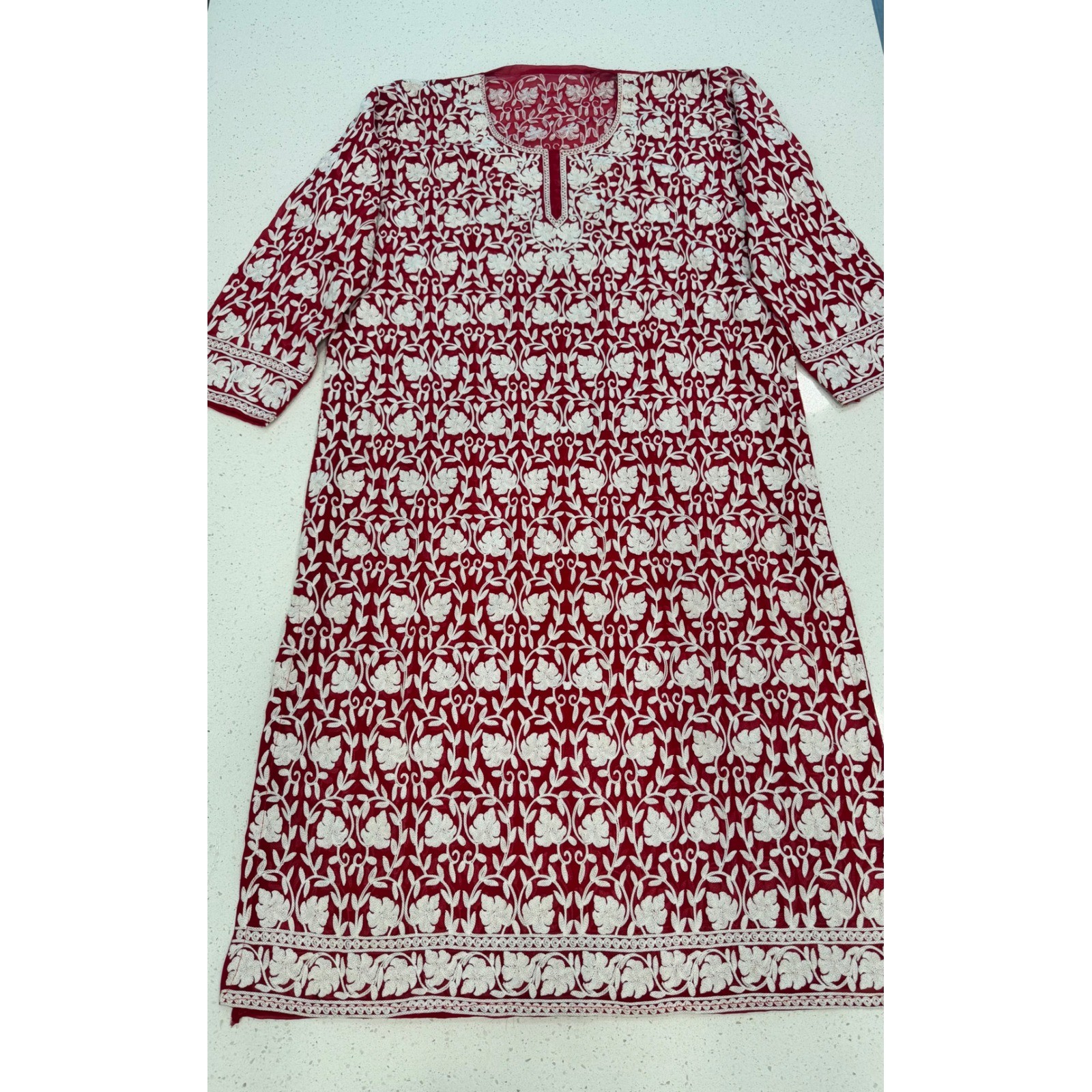 Unbranded Embroidered Kurta Tunic Women XL Red Excellent Boho Chic Ethnic Long