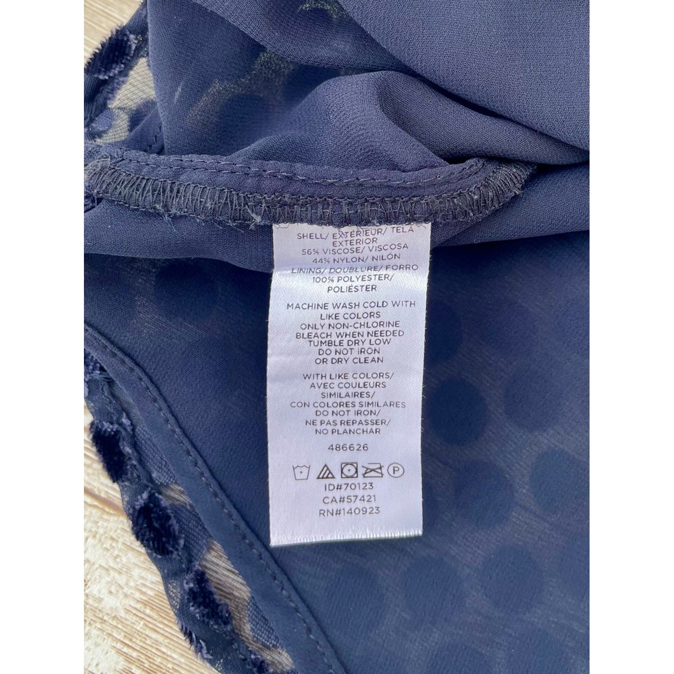 Loft Velvet Burnout Dot Top Sheer Nautical Navy Blue Flutter Sleeve Small EUC