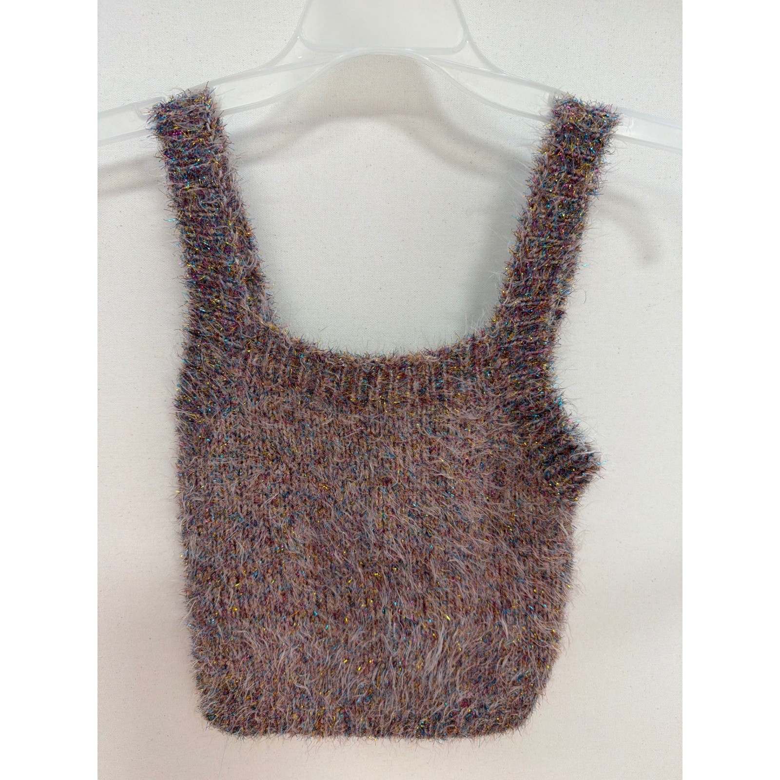 Forever21 Fuzzy Metallic Knit Sweater Tank Top Taupe Multi Small NWT 00422882012