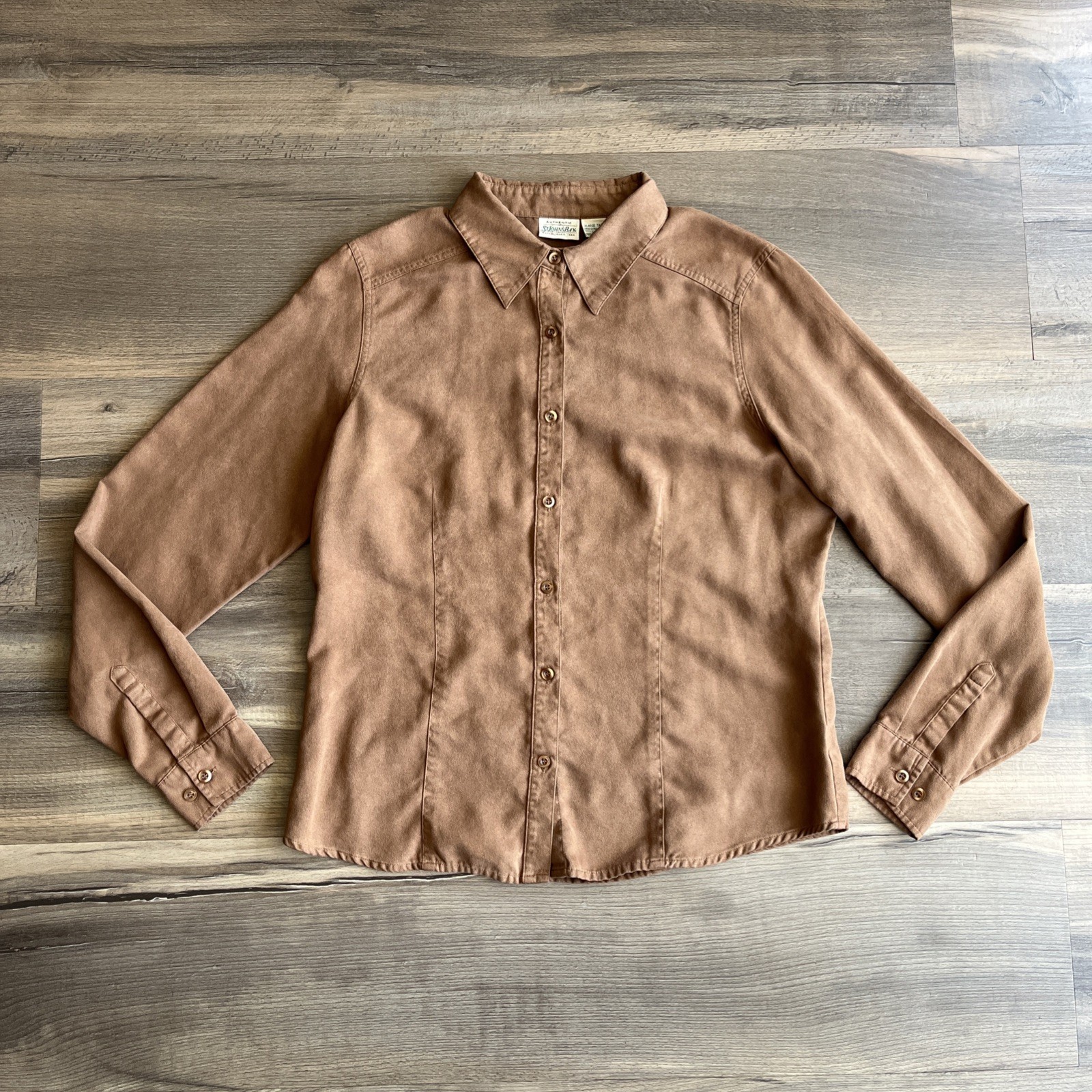 St John’s Bay Faux Suede Button Down Shirt Long Sleeve Caramel Brown XL Tall