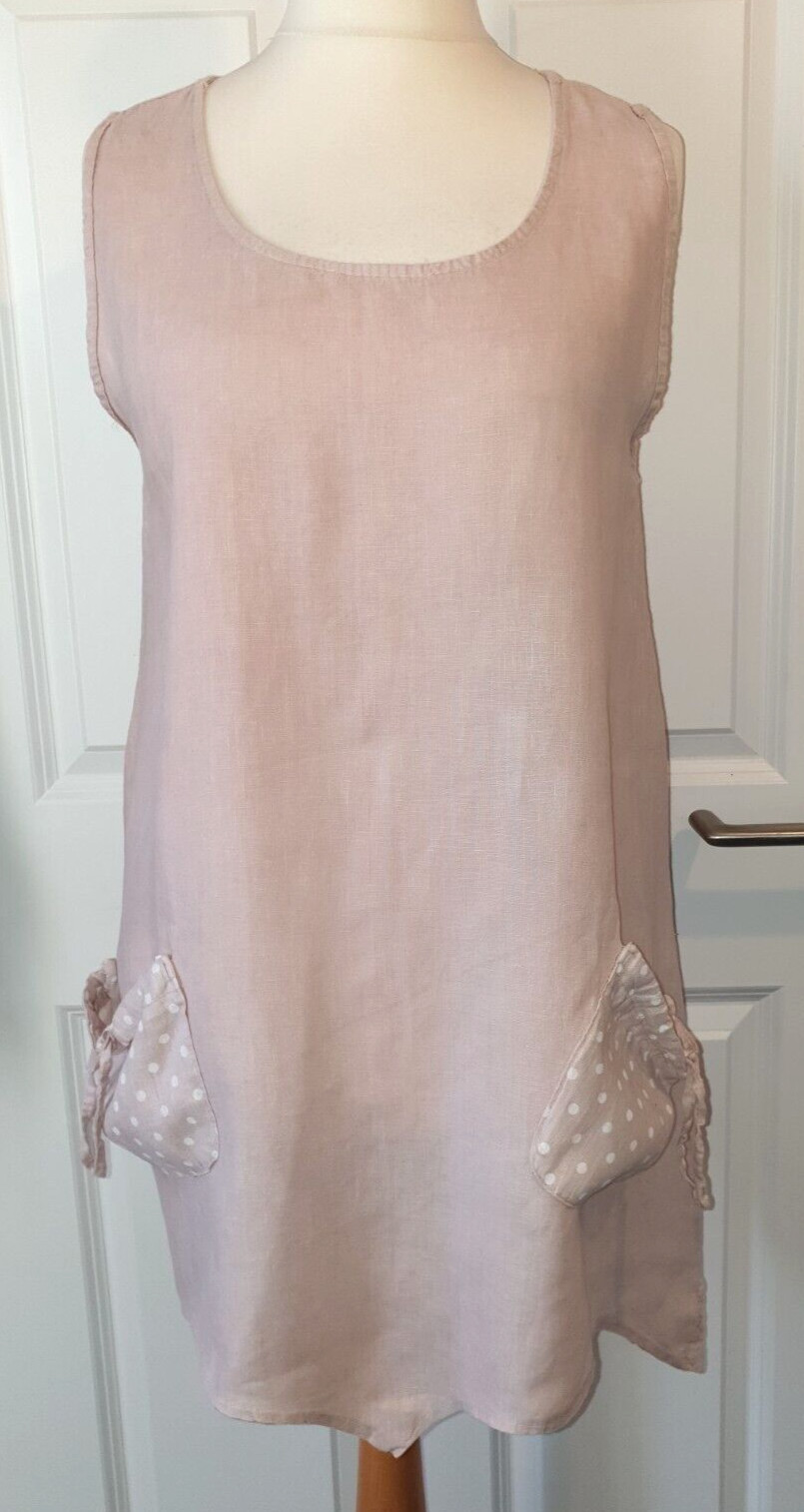 MADE IN ITALY NATURAL LINEN LAGENLOOK OVERSIZED TUNIC TOP SIZE M 16 18