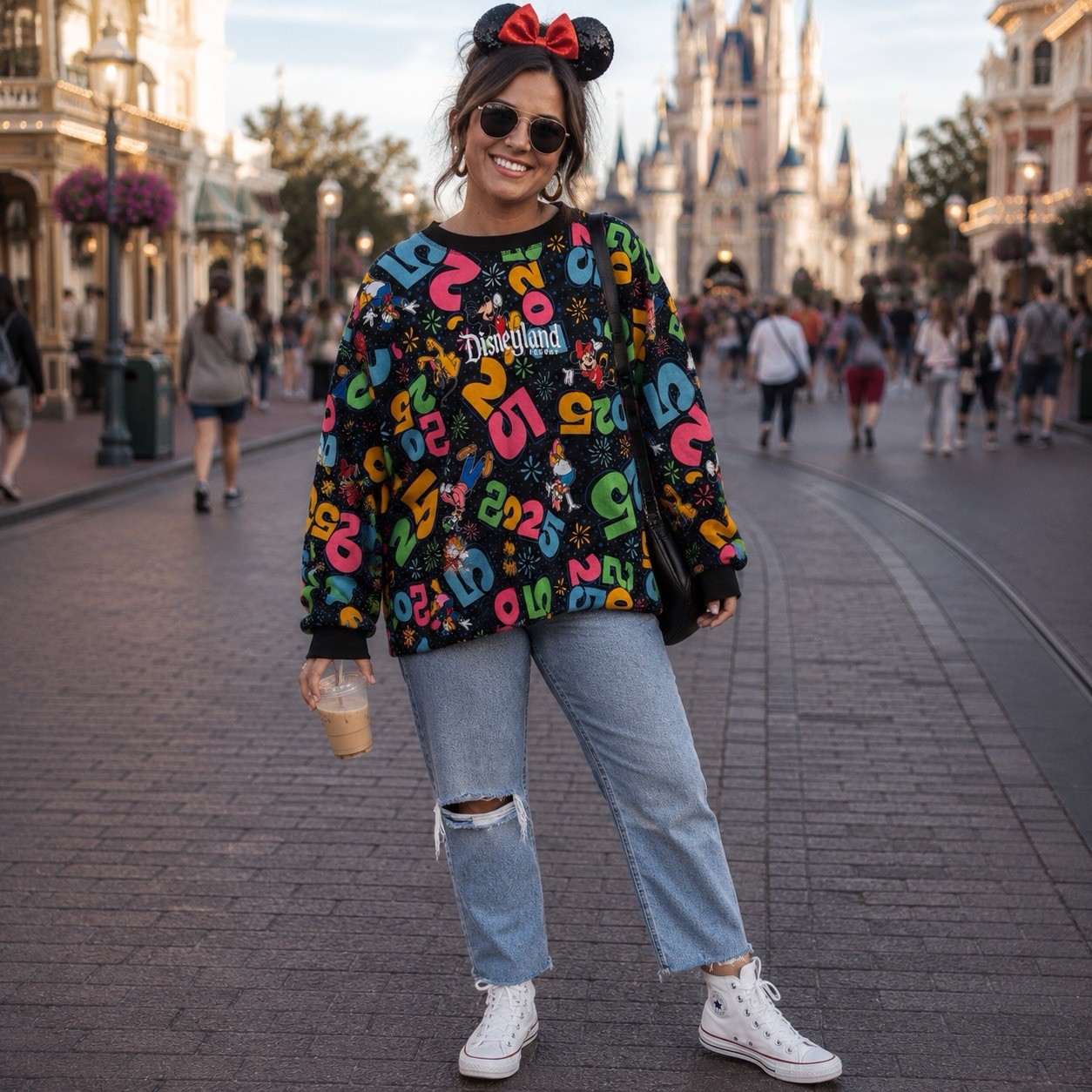 Disneyland Resort Black Multicolor 2025 Celebration Graphic Cotton Shirt L NWT