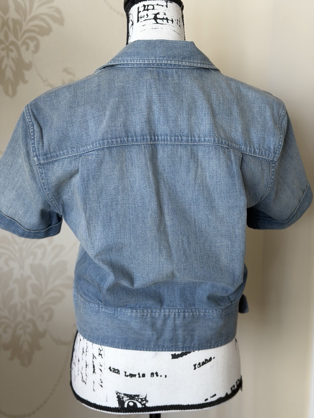 RRL Women’s Blue Denim Short Sleeve Cropped Button-Up Shirt w/ Pockets Size 3
