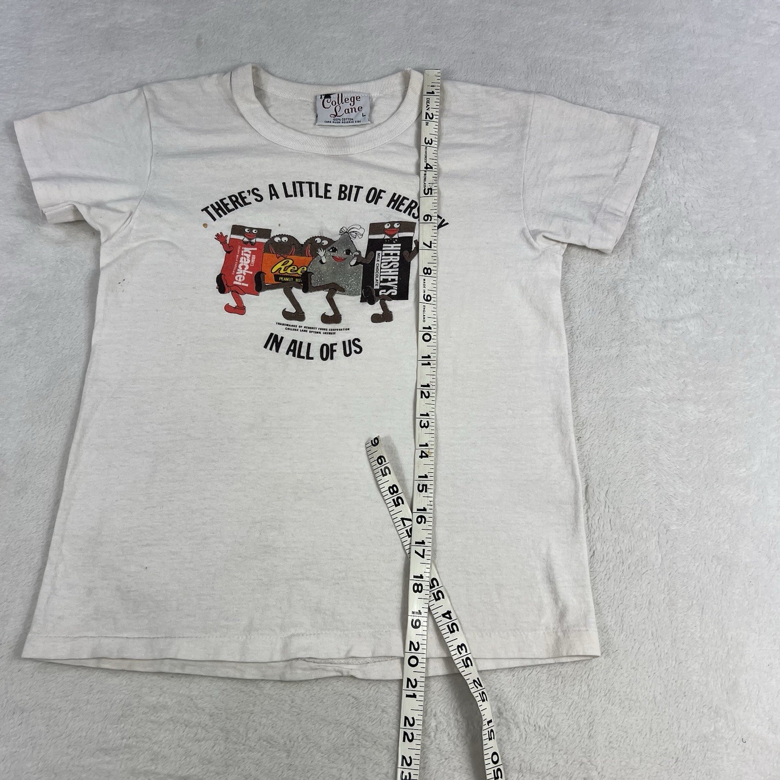 Vintage 80s Hershey Chocolate Baby Tee Single Stitch T Shirt Size Small White