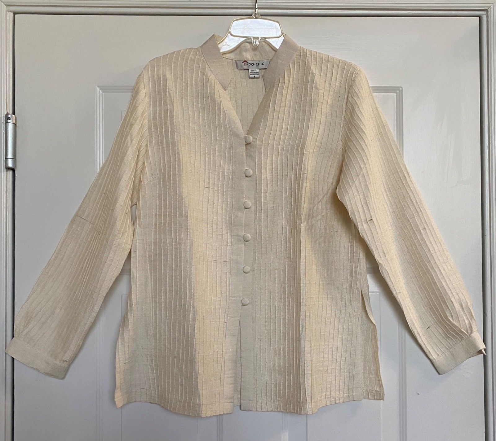 INDO-CHIC 100% Silk Blouse Jacket S Asian Mandarin Off-White ~ Excellent
