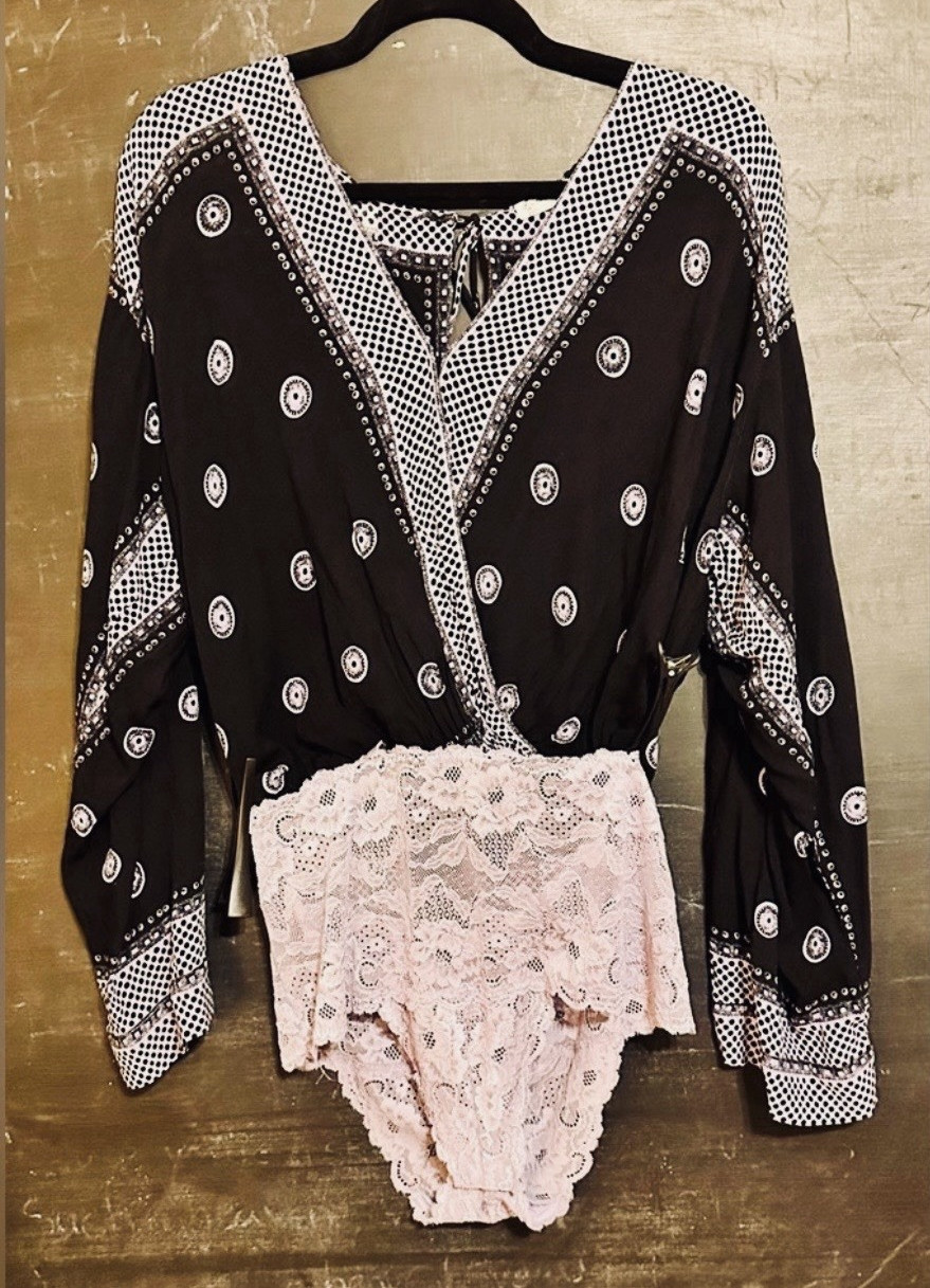 Excellent Used Shape. Intimately Yours Free People Black & Lilac Bodysuit!