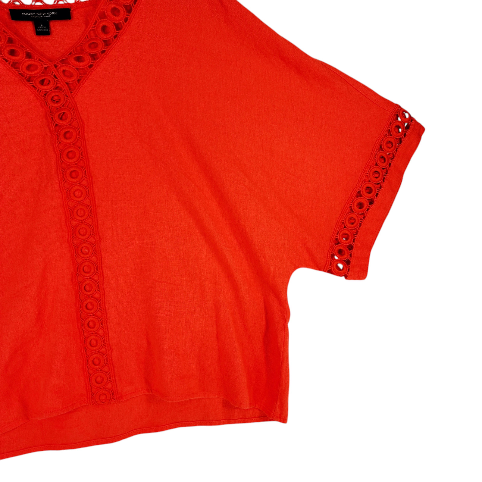 Marc New York Linen Crop Top L Womens Orangr Boxy Eyelet Lagenlook Nat Wings NEW