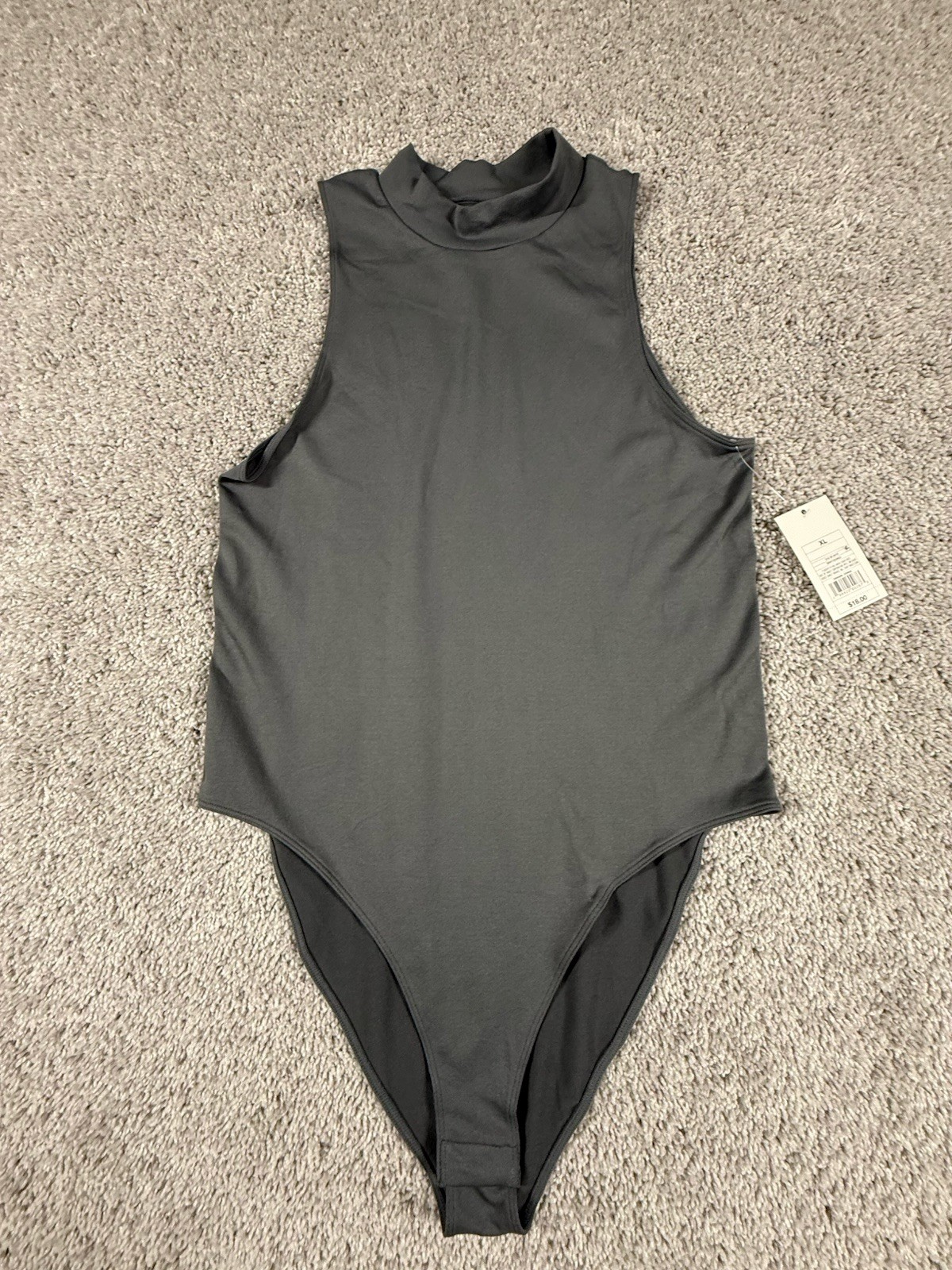 A New Day Women’s High Mock Neck Sleeveless Bodysuit Dark Gray Size XL NWT