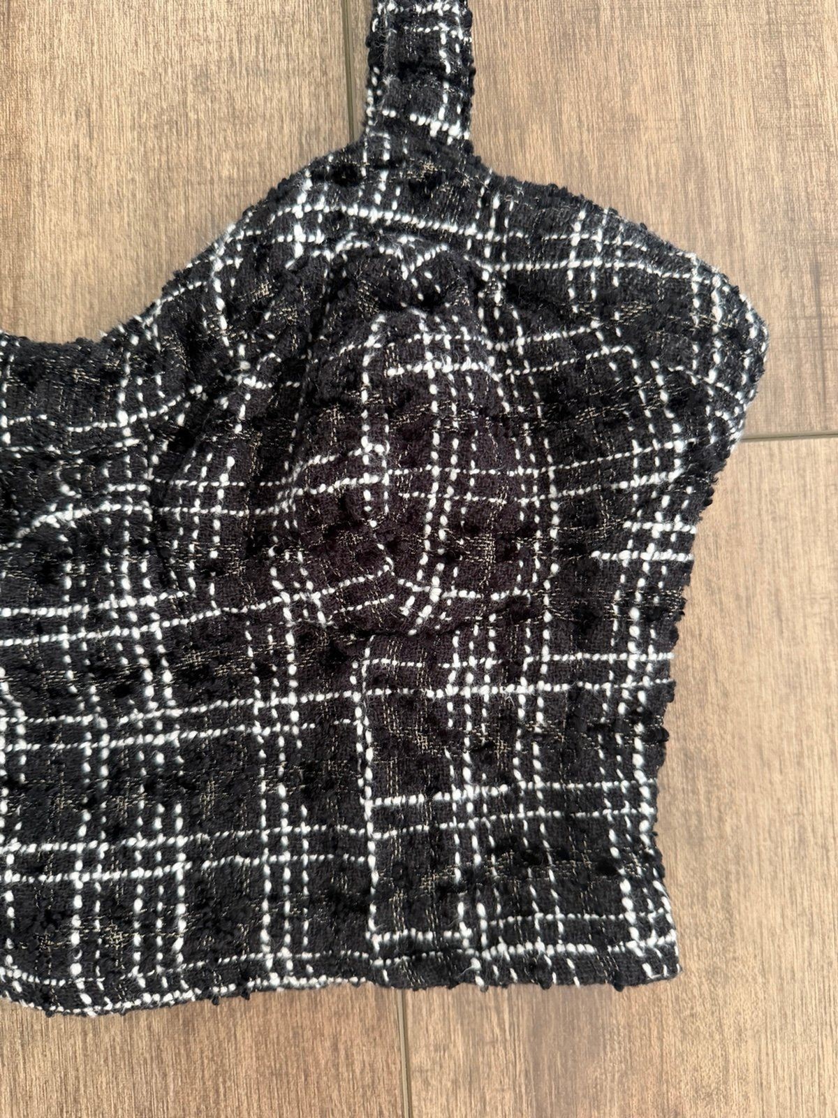Japna Plaid Tweed Bouclé Bustier Crop Top Size Small